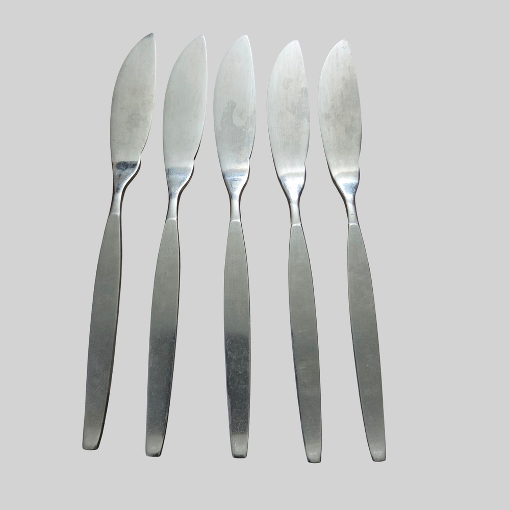Oneida Fish Knives Stainless Steel Mid Century Modern Flatware Set of 5